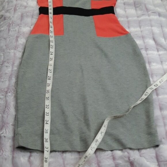 French Connection Black Coral Heather Grey Color Block Cap Sleeve Pencil Dress 4 - Picture 5 of 7
